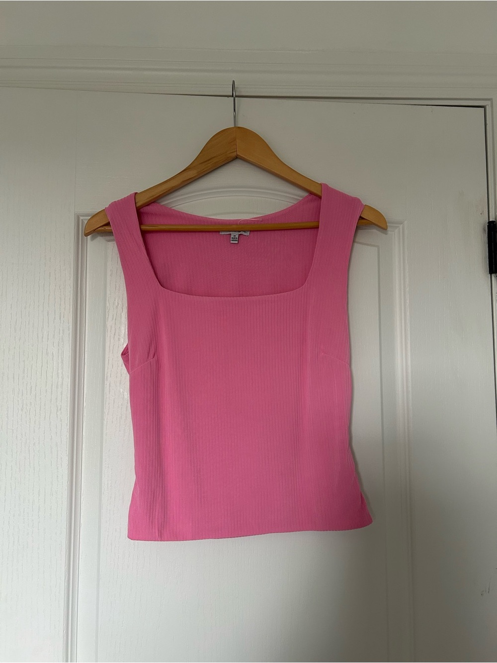 Ribbed Square-Neck Tank Top in Bright Pink